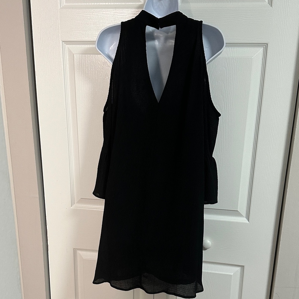 Black Cold Shoulder Dress with Crisscross Detail - Picture 3 of 5